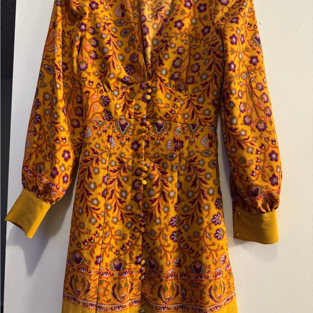 Urban Outfitters Mustard Floral Long Sleeve Dress